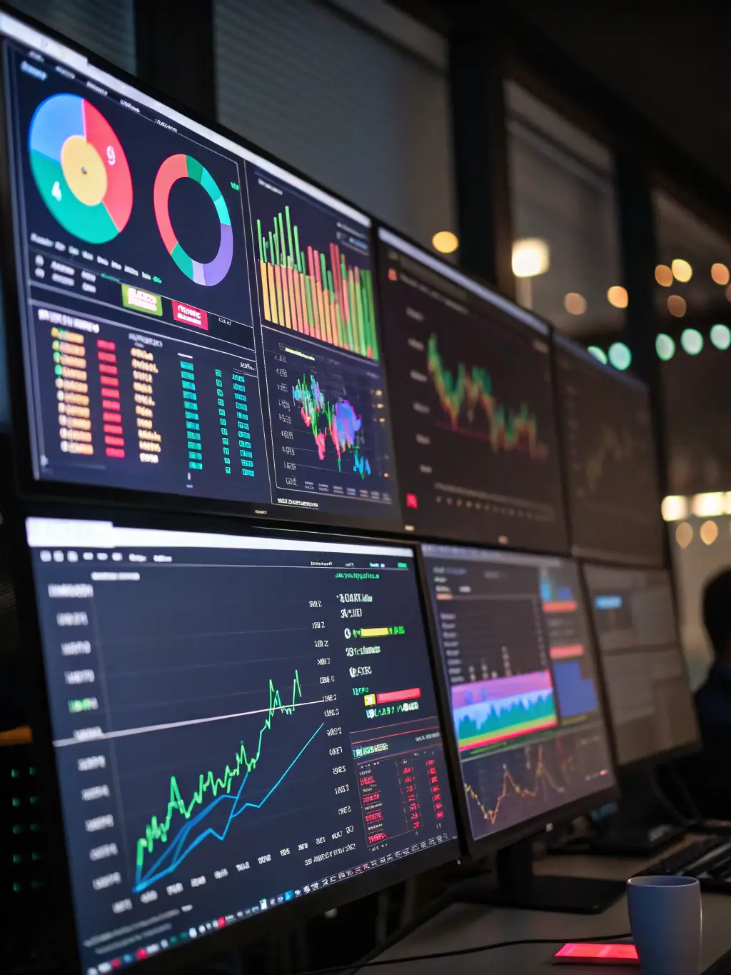 A dynamic image showcasing data analytics dashboards and charts, representing performance marketing strategies in action, used to illustrate Launchnest Agency's expertise in data-driven marketing.